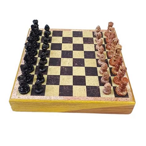 Wood And Marble Soapstone Chess Set, Number Of Players: 2, 10x10 Inches ...