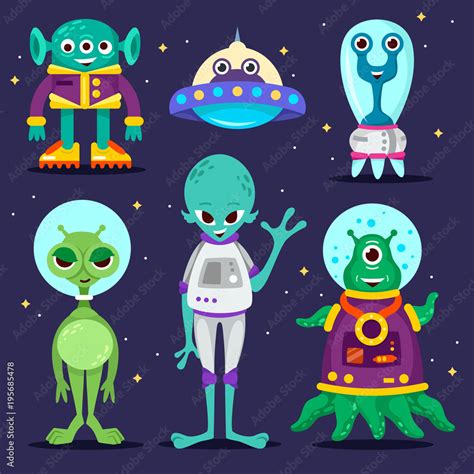 set of cartoon characters. aliens. UFO. vector illustration Stock Vector | Adobe Stock