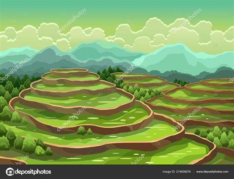 Landscape of rice field terraces. Asian rural background. Agriculture ...