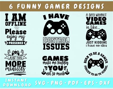 Funny Gamer Quotes SVG Bundle, 6 Gaming Designs, Born To Game Forced To ...