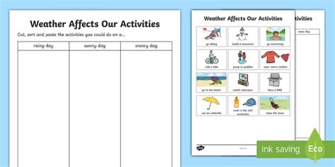 Weather Affects Our Activities Worksheet (teacher made)