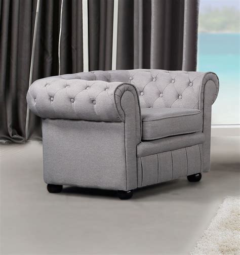 Light Grey Fabric Chesterfield Style Armchair