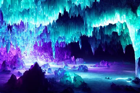 prompthunt: An ethereal crystal cave system, green blue and purple glowing quartz crystals ...