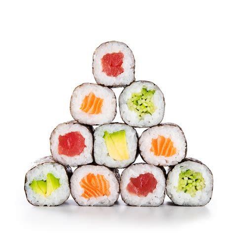 Pyramid of sushi on white background | Premium Photo