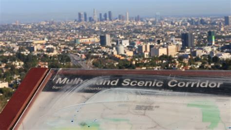 Mulholland Drive Scenic View Of Los Angeles Cityscape. Tourist ...