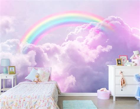 Rainbow wall mural. Photo wallpapers of toe sky. Skyline | Etsy | Girl bedroom designs, Girl ...