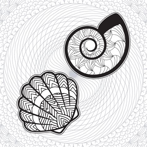 shell coloring page design with mandala background 9189440 Vector Art ...