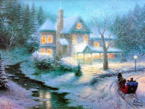 Thomas Kinkade Moonlit Sleigh Ride Painting | Best Paintings For Sale