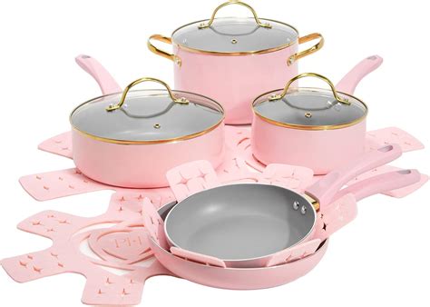 Paris Hilton Epic Nonstick Pots and Pans Set, Multi-Layer Nonstick Coating, Tempered Glass Lids ...