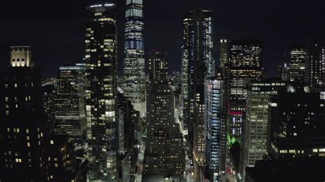 Aerial Flying Over Manhattan Night Stock Footage Video (100% Royalty ...