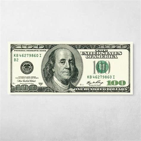 Original Ben Franklin Green $100 Dollar Bill Money Wall Art