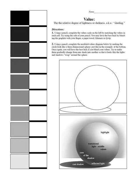 Value scale and sphere worksheet; 7th grade Art #blending #value # ...