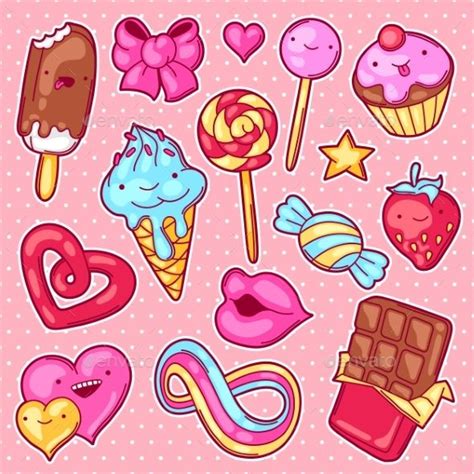 Set of Kawaii Sweets and Candies | Kawaii sweets, Sweet drawings, Candy drawing