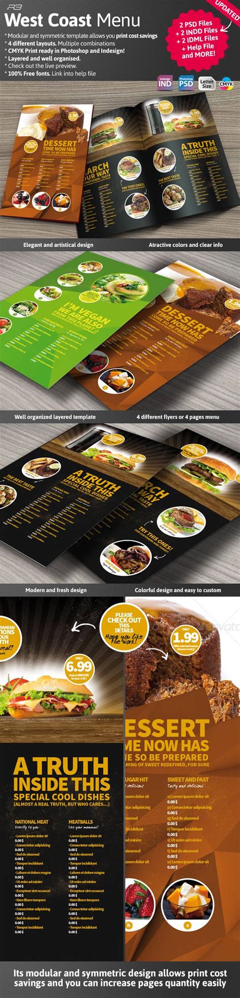 West Coast Menu Template | Menu template, Restaurant menu template, Food menu