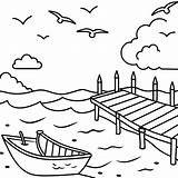 Coloring Pages For Kids A Peaceful Beach With Rowboat Tied To dock  sketch template