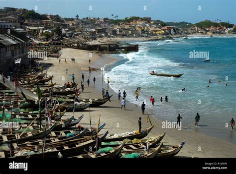 Cape Coast harbour and bay from Cape Coast Castle, Ghana, West Africa ...