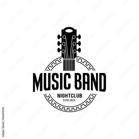 Classical music and band logo, guitar, music club vintage logo, Retro Ribbon Banner logo design ...