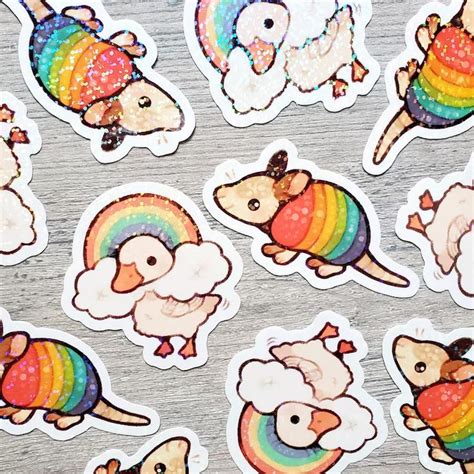 Holographic Rainbow Ducky and Armadillo Sticker Set of 2 / - Etsy in ...