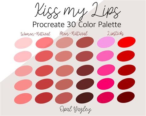 Kiss My Lips Procreate Color Palette / Natural Lips Colors /men Lips ...