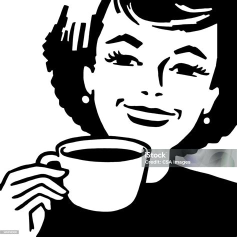Woman Drinking Coffee Stock Illustration - Download Image Now - Black And White, Coffee - Drink ...
