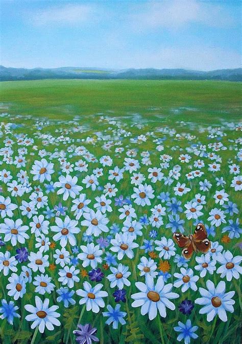 Field of daisies. Painting | Nature paintings, Sunset painting, Aesthetic painting