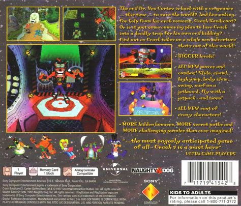 Crash Bandicoot 2: Cortex Strikes Back (1997) PlayStation box cover art - MobyGames