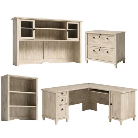 Home Square 4-Piece Set with L-Shaped Desk Hutch File Cabinet & Library ...