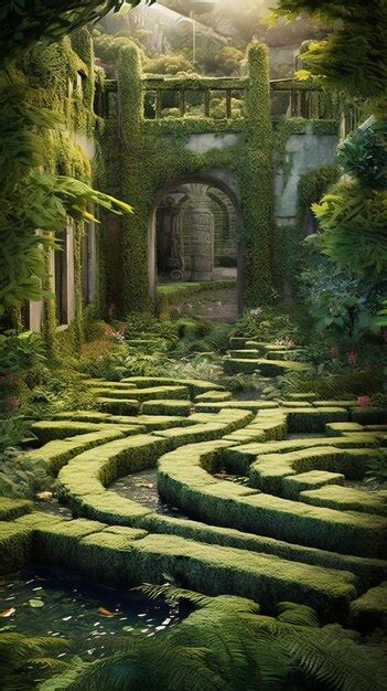 Premium AI Image | Enchanted Garden with Plant Maze