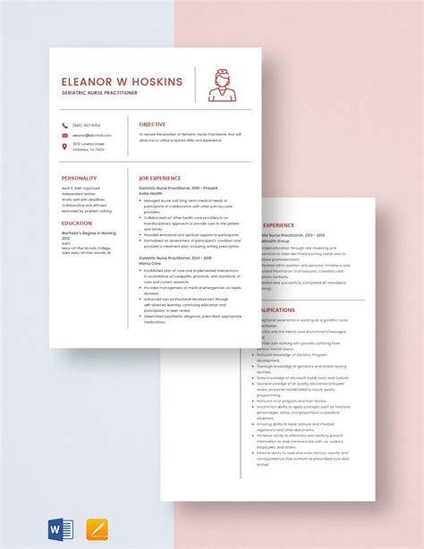 Geriatric Nurse Practitioner Resume in Pages, Word - Download | Template.net