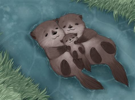 Otter Family | Otter illustration, Otter art, Cute animal drawings kawaii