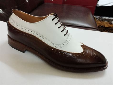 New Handmade men dress leather two tone shoes,Men brown and white ...