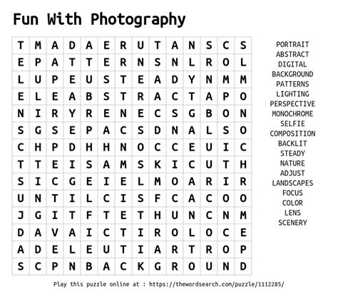 Fun With Photography Word Search