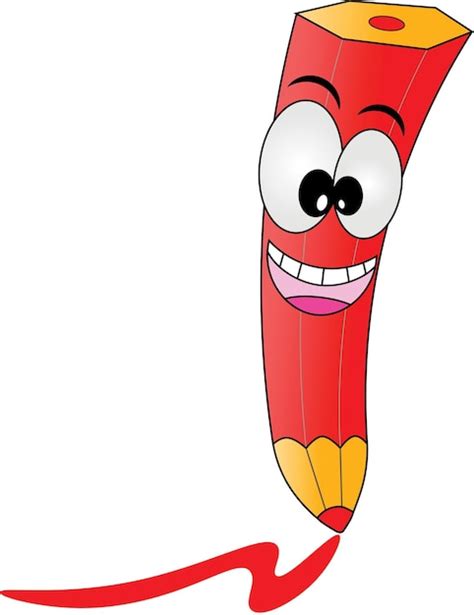 Premium Vector | Cute smiling red pencil cartoon characters vector