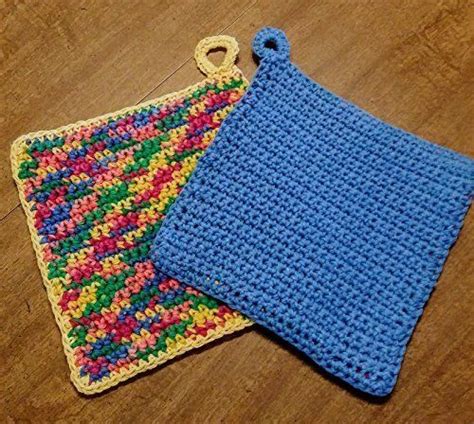 Hand Crocheted Large Square Potholders, Double Thick Cotton, extra dense, set of… | Crochet pot ...