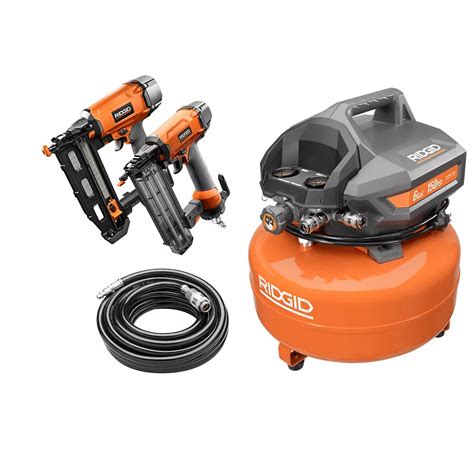 RIDGID 6 Gal. Electric Pancake Air Compressor Combo Kit w/ 18-Gauge Brad Nailer & 16-Gauge ...