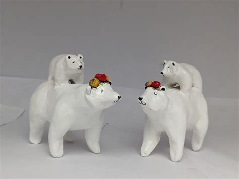 Handmade Polar Bear Figurine, Mother Polar Bear and Baby,polar Bear ...