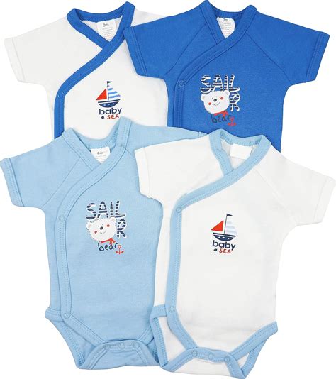 Pack of 4 Baby Boys' Bodysuits Wrap Bodysuits Short Sleeve Cotton ...