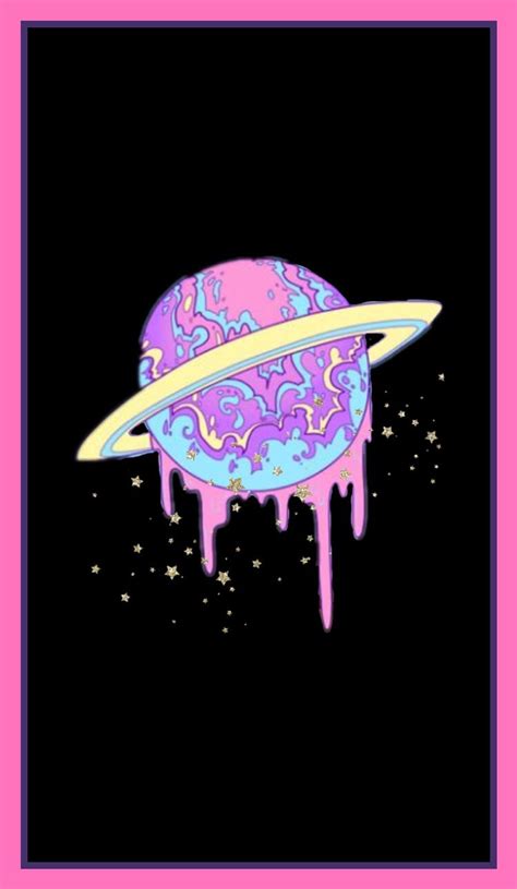 an image of the planet saturn in pink and blue with stars around it on a black background