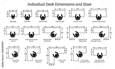 Obraz Różne wymiary i rozmiary poszczególnych stołów na biurko. Ikona ...