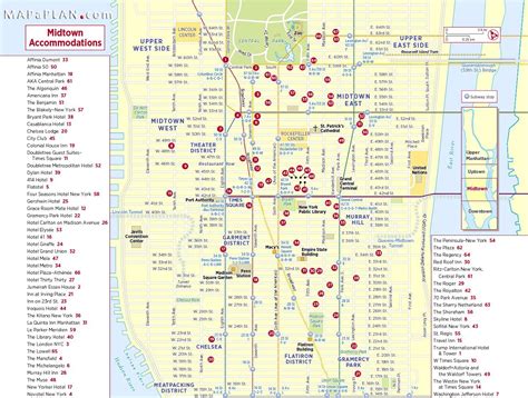 Midtown Manhattan hotel accommodations - New York map | Map of new york ...