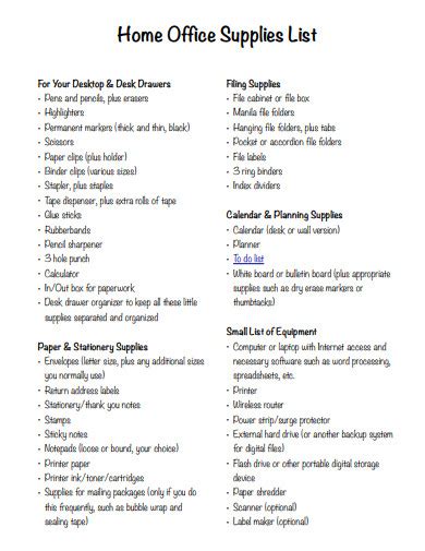 Office Supplies Checklist Printable