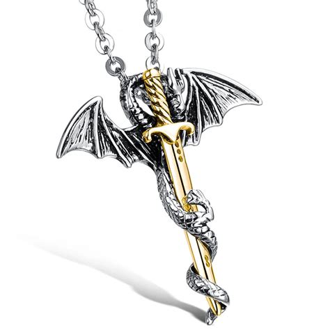 Dragon Sword Men Necklace Vintage Jewelry Collares Stainless Steel Pendant Necklaces Fashion ...