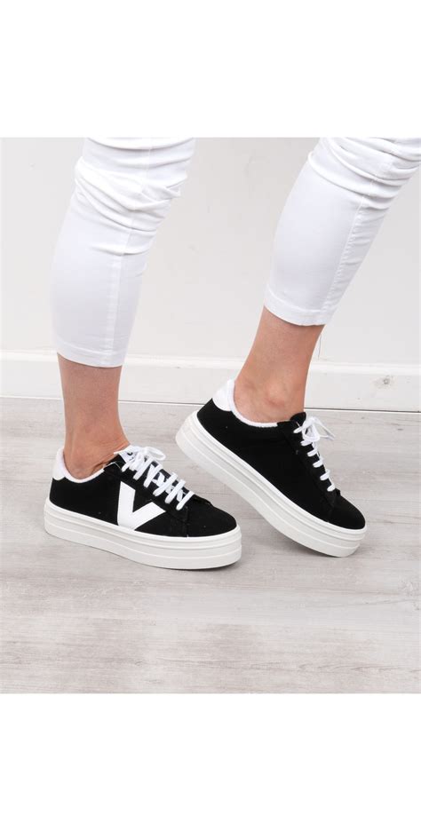 Victoria Shoes Barcelona Canvas Flatform Trainer Shoe in Black 10