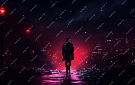 Premium AI Image | Lonely Stroll Silhouette of a Man Walking Alone at Night