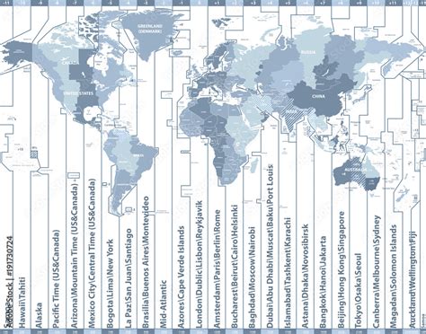 world time zones vector map with countries names and borders Stock Vector | Adobe Stock