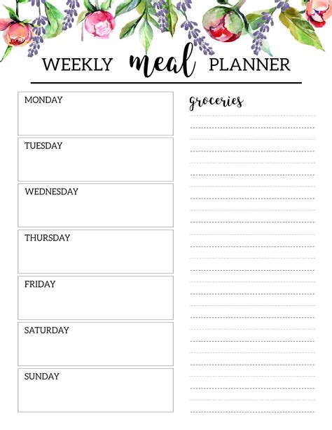 Floral Free Printable Meal Planner Template - Paper Trail Design