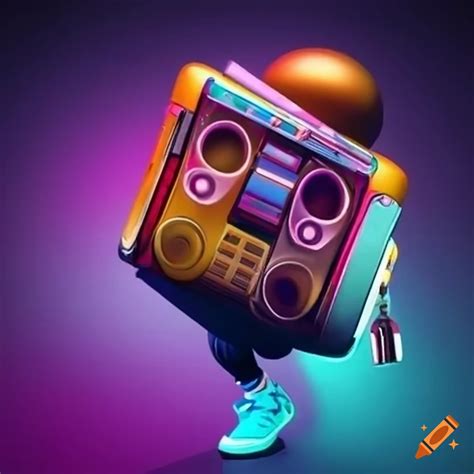 Hip hop emoji carrying boombox echoeing music on Craiyon