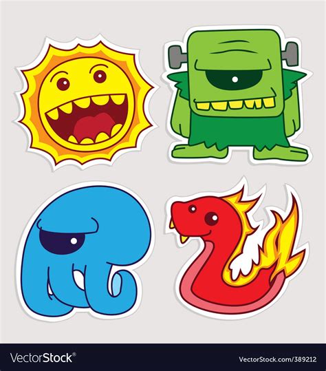 Cute monster stickers Royalty Free Vector Image