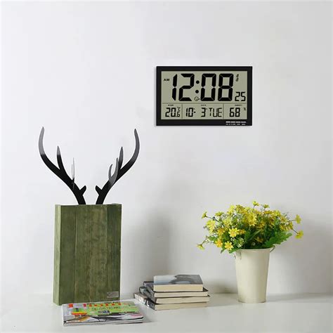 Large Screen Digital Wall Clock Temperature Humidity Date Display Number Hanging Living Room ...