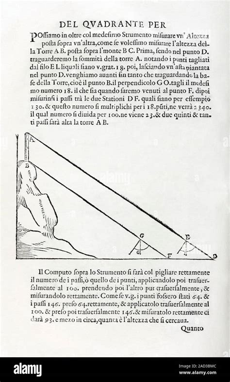 Galileo's military compass. Page from a 17th-century work by Italian ...